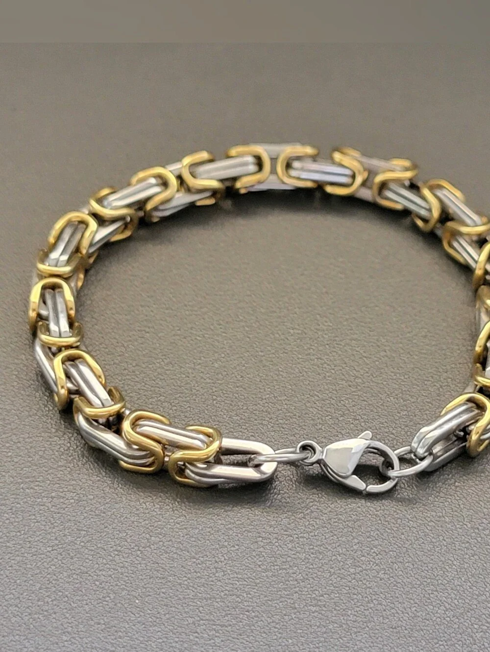 EDFORCE Two Tone Byzantine Link Bracelet Stainless Steel Gold Silver Tone Men's